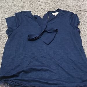 LC Lauren Conrad Women's Blue Top With Lace Trim At Bottom And Tie In The Back.